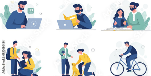 Diverse individuals engaging in educational activities, work, and leisure