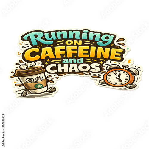 caffeine and chaos in motion, coffee chaos illustration, energetic coffee lover design, chaotic caffeine rush art, funny coffee addiction doodle, hyper coffee energy illustration, espresso fueled chao