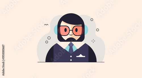 Stylized cartoon man with glasses, beard, and formal attire