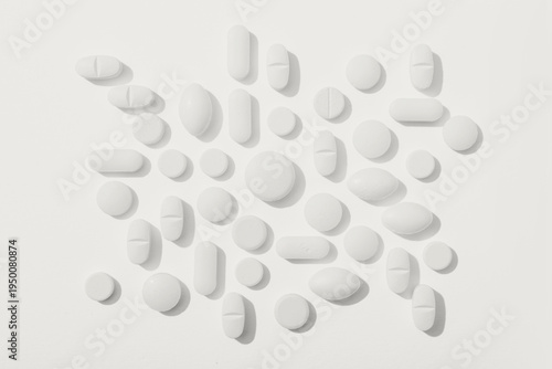 Fotografía Many pills on white background