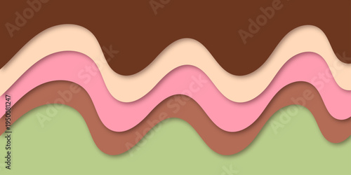 Retro Brown and Pink Wavy Layers Abstract Background in Paper Cut Style