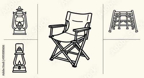 Camping Director Chair Simple Line Drawing.