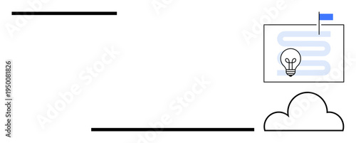 Cloud computing concept. Cloud computing by abstract icons including a lightbulb for innovation and a cloud element. Cloud computing powering ideas and efficient workflows. Great for tech