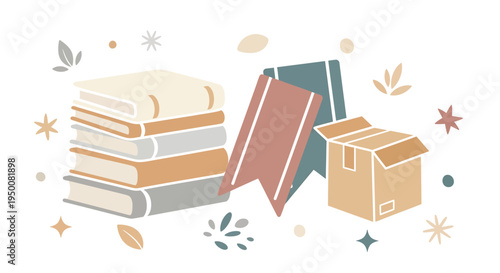 Stack of Books with Box and Book.