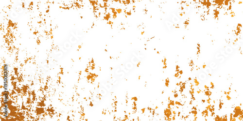 Abstract grunge background with orange ink paint splashes and rusty metal texture on a dirty watercolor paper backdrop