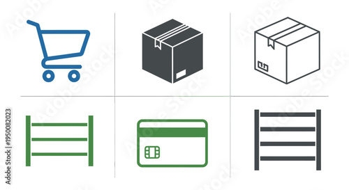 Collection of Shopping Cart and Boxes Icons.