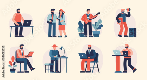 Diverse individuals engaged in various work and leisure activities (1)