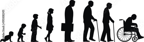 Human life cycle silhouette illustration, stages of life from baby to elderly, aging process vector