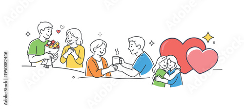 A warm emotional connection moment where a small group expresses care and appreciation through thoughtful gestures and shared positive relationships in everyday life, visual