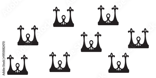 Minimal Black Crown Silhouettes Set, Simple Royal Icon Collection on Light Background