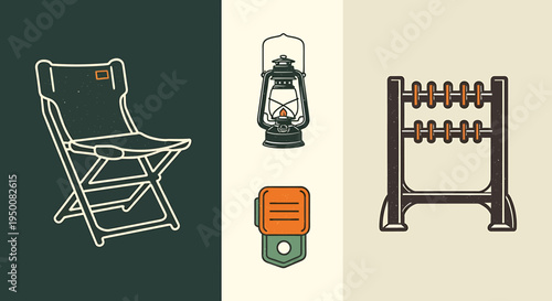 Camping Chair Lantern Grill Equipment Outdoors.