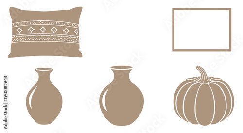 Cushion Vases and Pumpkin Illustration Set.