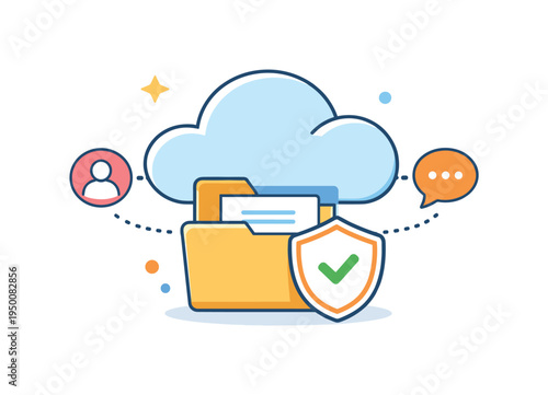 Secure cloud collaboration allowing professionals to share documents and coordinate work safely across distributed digital teams and remote workplaces, a simple cloud connected