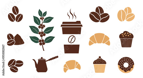 Assorted Coffee and Bakery Items Illustration.