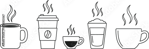 Set of 6 coffee cup icons vector