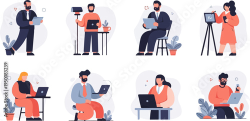 Diverse individuals engaged in various professional and creative tasks