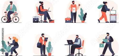 Diverse individuals engaged in various professional and personal activities, illustrating a modern lifestyle