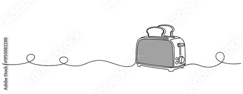 Toaster appliance resting on continuous line white background. no editable strokes