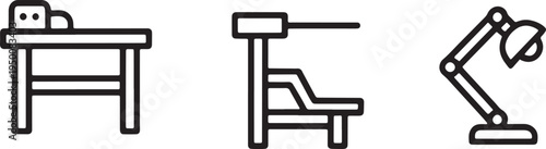 Furniture icons line art set for interior design and office workspace vector