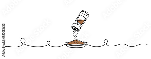Salt shaker pouring spice onto plate on white background. no editable strokes