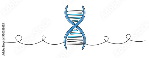 Dna double helix illustrated in continuous line on white. no editable strokes