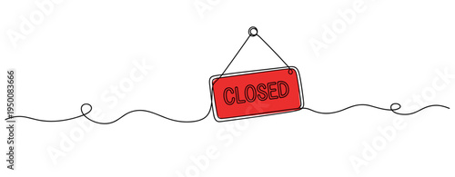 Closed sign hanging on white background with wire loop. no editable strokes