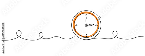Clock showing time in continuous line drawing on white background. no editable strokes
