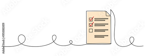 Checklist document with checked boxes on continuous line. no editable strokes