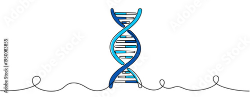 Double helix dna standing upright on white continuous line background. no editable strokes