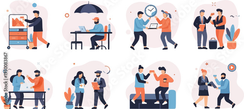 Diverse people collaborate on projects, discuss ideas, and use technology