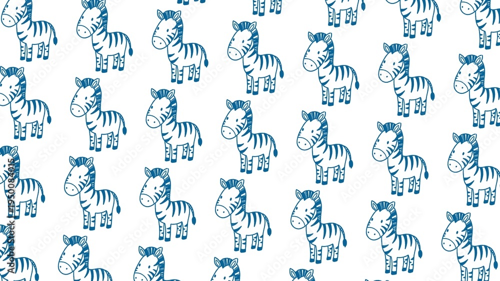 Fototapeta premium Blue cartoon zebras pattern on white background