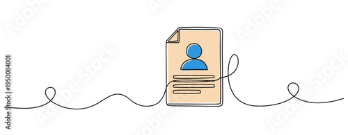 Profile document icon on continuous line in white space. no editable strokes