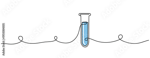 Test tube containing blue liquid on continuous line design. no editable strokes