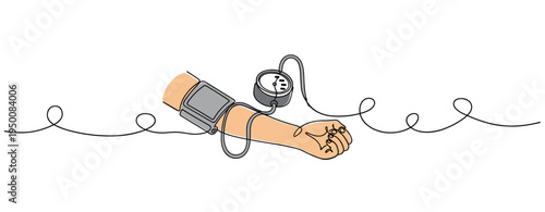 Arm undergoing blood pressure measurement on continuous line. no editable strokes