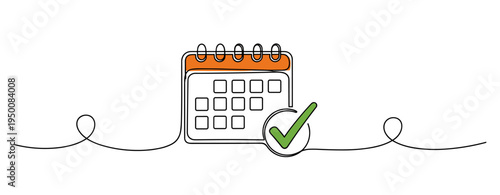 Calendar displaying confirmed date in continuous line layout. no editable strokes