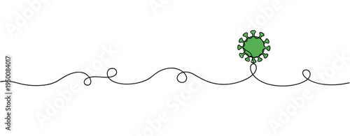 Green virus symbol standing on wavy line with white background. no editable strokes