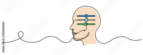 Human head with controls adjusting mind in white setting. no editable strokes