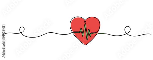 Heart showing heartbeat waveform on continuous line background. no editable strokes