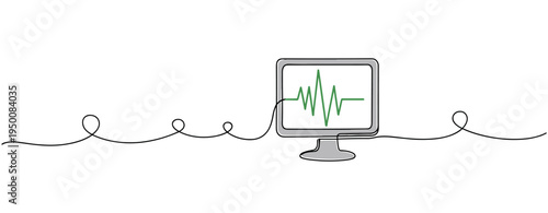 Computer monitor displaying heartbeat waveform on white background. no editable strokes