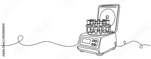 Centrifuge running with test tubes on continuous line background. no editable strokes