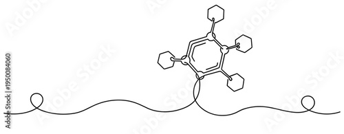 Molecular structure illustration connected by continuous line on white. no editable strokes