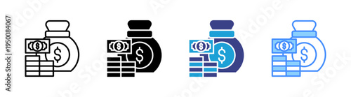 Money icon set multiple style collection