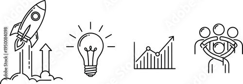 Set of 4 business icons vector, line style