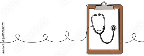 Clipboard with stethoscope indicating medical document context. no editable strokes