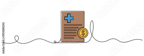 Medical bill with coin indicating healthcare cost concept. no editable strokes