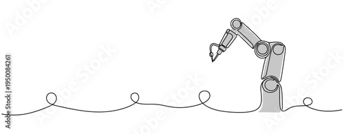 Industrial robotic arm holding tool on continuous line. no editable strokes