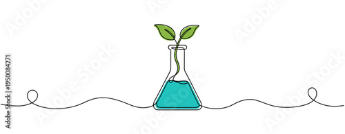 Plant sprouting in flask with liquid on white background. no editable strokes