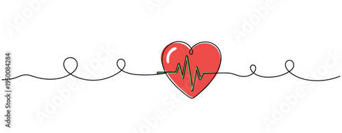 Heart with electrocardiogram line on white background. no editable strokes