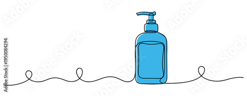 Liquid soap dispenser standing on continuous line white background. no editable strokes