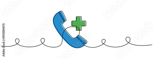 Telephone handset indicating medical support on white background. no editable strokes